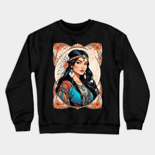 Pocahontas native American tribal retro vintage floral design Crewneck Sweatshirt